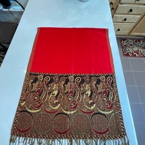 Red and Gold Paisley Scarf or Table Runner